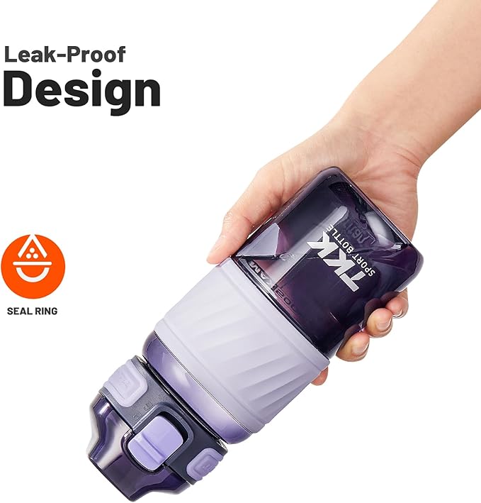 TKK 15oz Sports Water Bottles with Removable Straw Durable BPA Free Tritan Bottles Leak-Proof Water Bottles for School, Fitness, Gym, Outdoor, Purple