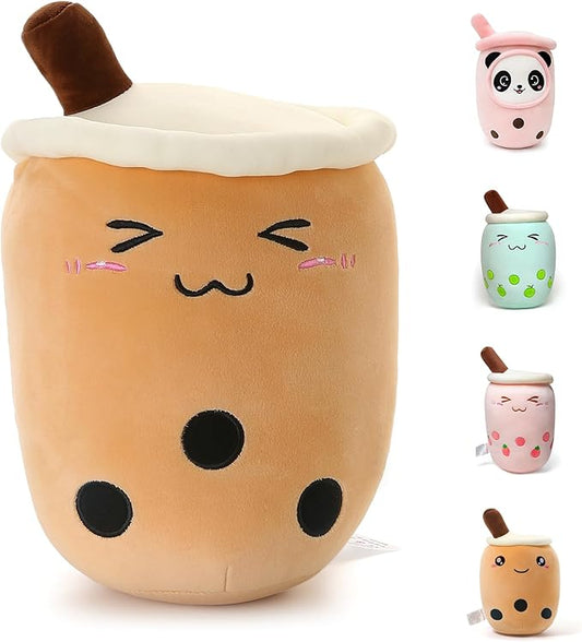 Niuniu Daddy 9.4in Stuffed Boba Plushies Squishy Bubble Tea Plush Toy Pillow Cute Milk Tea Plushie Adorable Cuddle Pillow Food Toy for Baby/Kids/Toddler Great Gift for Birthday/Christmas