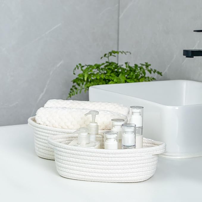 CubesLand Small Shelf Shelves Closet Basket,Back Shool Supplies,Woven Toy Basket Bin for Organizing,Storage Cube Organizer Basket Bin,Dog Cat Toy Basket Box,Over Toilet Storage Basket,White 5-Piece