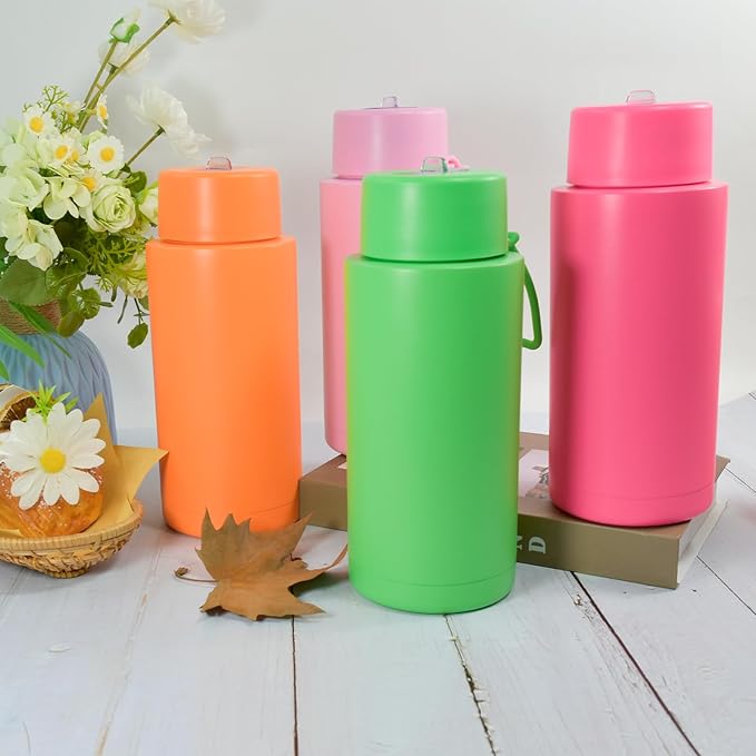 AGH 30oz Water Bottle - Double Wall Vacuum Insulated Stainless Steel Tumbler with Straw - Pink