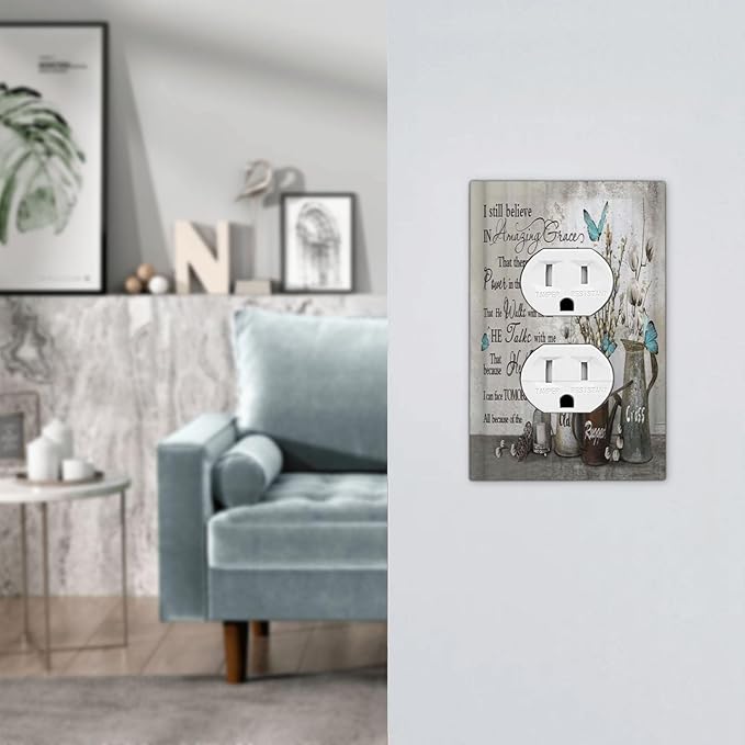 Blue Butterfly Rustic Flower Inspirational Quotes Single Duplex Wall Plate Covers Light Switch Cover 1 Gang Outlet Plate Decorative Switchplate Covers Electrical Faceplate for Farmhouse Bedroom Decor
