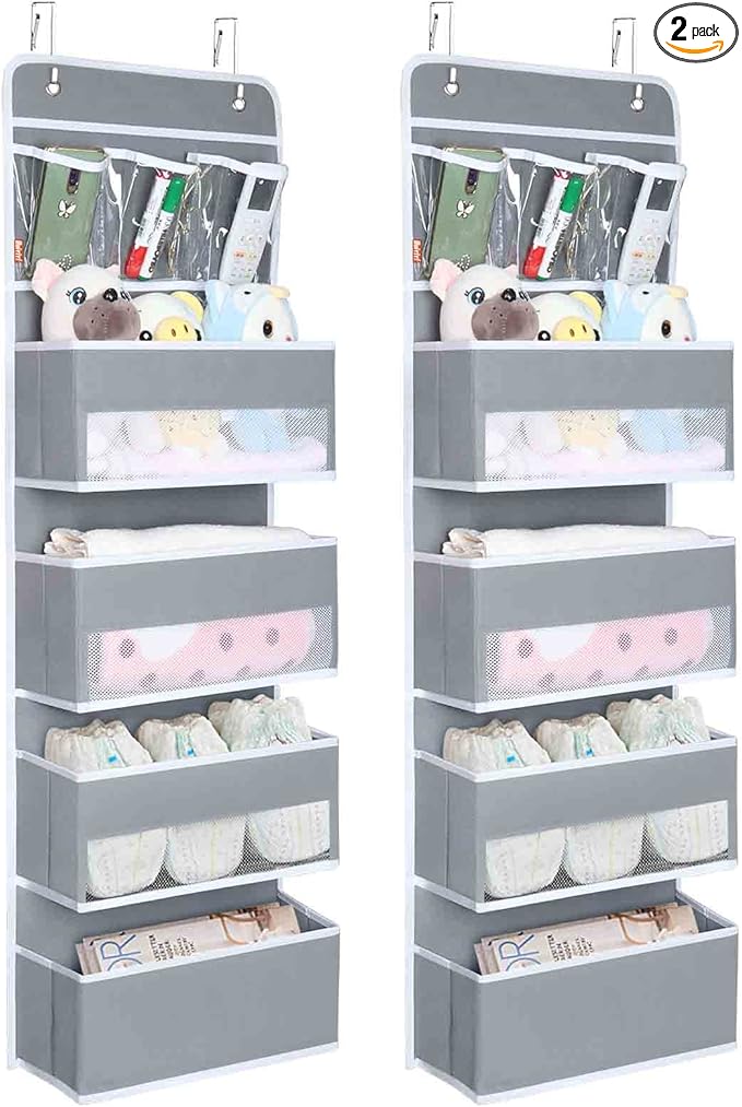 Univivi Door Storage Gray 2-Pack Door Hanging Storage Closet with 4 Large Pockets and 3 Small PVC Pockets Over Door Organizer for Cosmetics, Toys and Sundries…