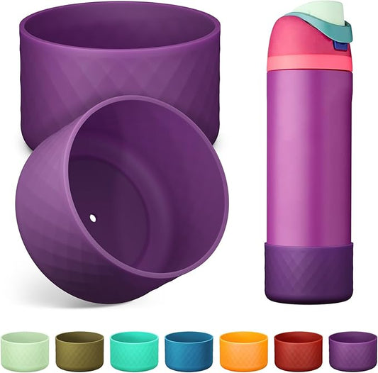 2PCS Silicone Water Bottle Boot for Owala 24oz 32oz 40oz, Anti-Slip Protective Sleeve Bottom Bumper Protector for FreeSip, Twist, and Flip Stainless Steel Water Bottles