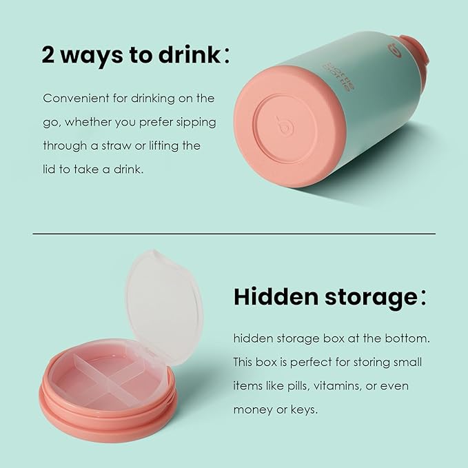 BOTTLE BOTTLE 32oz Insulated Water Bottle Stainless Steel Sport Water Bottle with Straw Dual-use Lid Design for Gym with Pill Box (dreamy ocean)