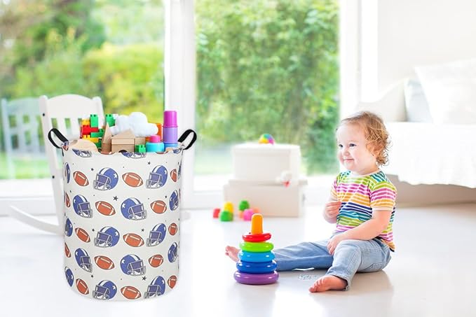 Kids Laundry Hamper,Canvas Football Laundry Basket Collapsible Boys Storage Baskets for Home,Office,Toy Organizer,Home Decor(Football)