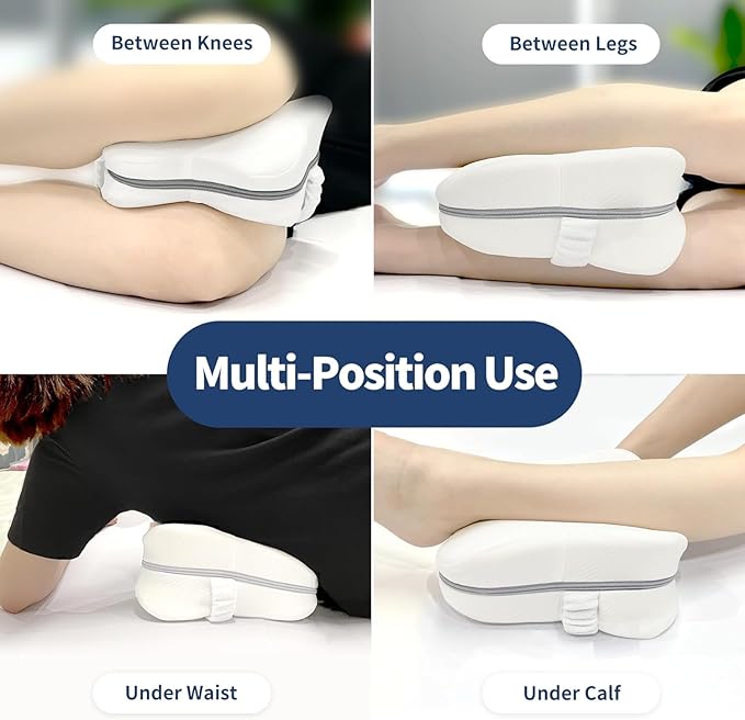 Knee Pillow for Side Sleepers Hip Pain, Between Knee Pillow for Side Sleepers with Strap, Sciatica Pain Relief Pillow Supports Back Pain, Ergonomic Leg Positioner Pillow with Washable Cover, Grey