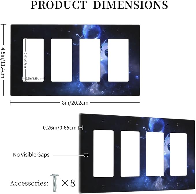 Cute Baby Panda Light Switch Cover Wall Plate Decorative 4 Gang Quad Rocker Covers Blue for Kitchens Farmhouses Playrooms Bathrooms Bedrooms 4.5 x 8 in