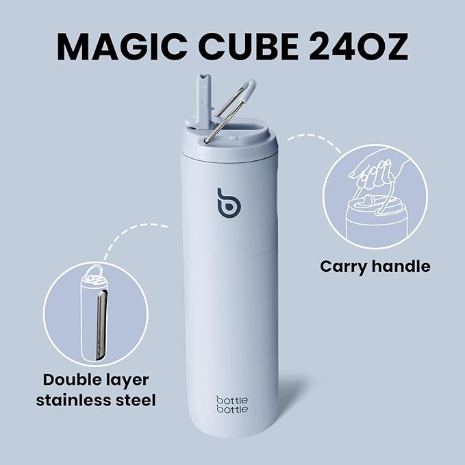 BOTTLE BOTTLE Insulated Water Bottle 24oz with Straw Lid and Handle for Sports Travel Gym Stainless Steel Water Bottles Double-Wall Vacuum Metal Thermos Bottles Leak Proof BPA-Free