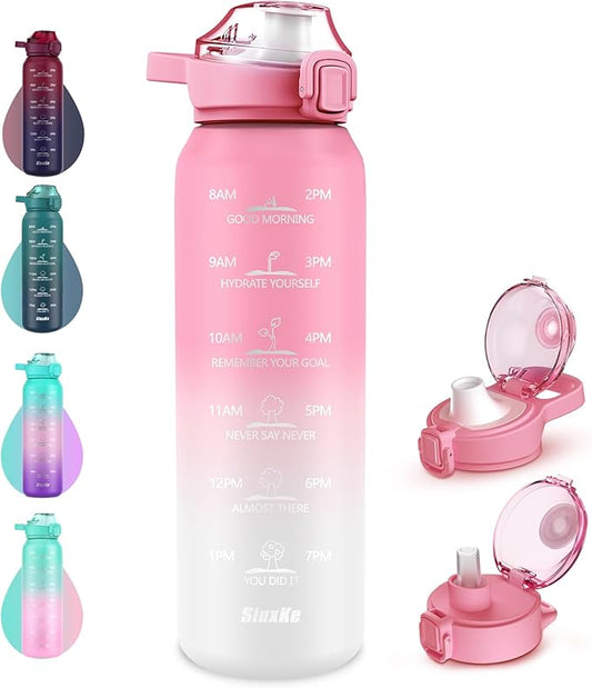 Sports Water Bottle 18/10 Stainless Steel 32oz with 2Lids, 1000ml Insulated Water Bottle Double Walled with Handle, Metal Canteen Keep Cold 48H Hot 24H for Men, Women & Kids