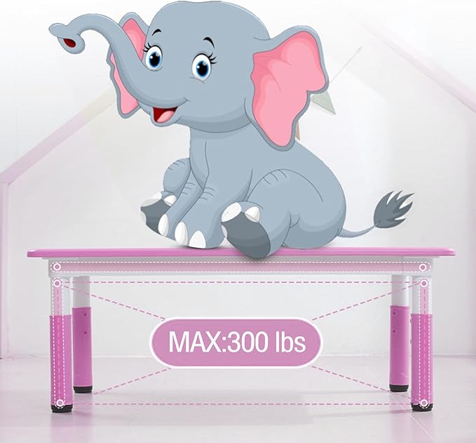 Kids Table and 6 Chair Set - Height Adjustable, Multifunctional Desk, Ergonomically Designed Chairs, Max 300lbs, for Ages 2-10, Classroom, Daycares, Home