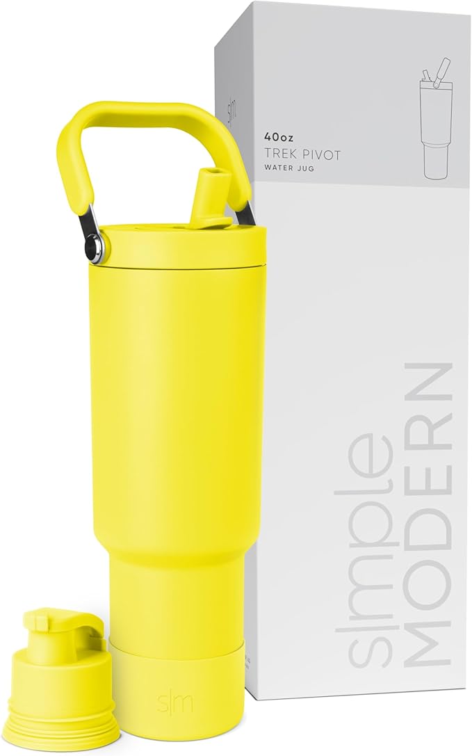 Simple Modern Trek Pivot | 40oz Flip Straw Tumbler with Handle | Water Bottle & Boot | Interchangeable Straw & Chug Lids | Insulated Stainless Steel Jug | Gym Sports Outdoors | Canary