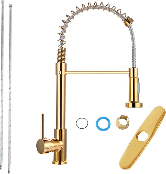 Kitchen Faucets Gold Kitchen Faucet with Pull Down Sprayer RV Kitchen Sink Faucet Stainless Steel Kitchen Faucet Single Hole Kitchen Faucet Sprayer Gold Sink Faucet Kitchen Modern Tall Kitchen Faucet