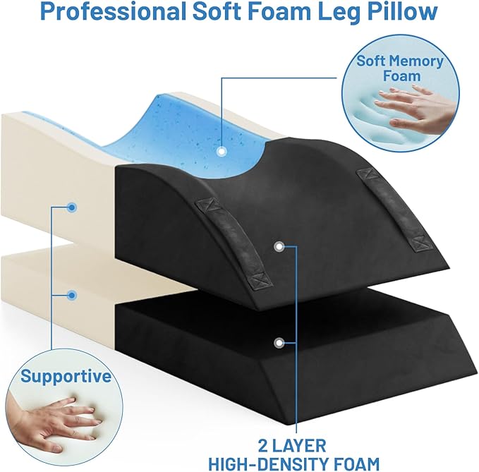 Leg Elevation Pillows, Wedge Pillow for After Surgery Or Rest, Memory Foam Leg Support Adjustable, Back Knee Hip Ankles Pain Relief, Knee Pillow for Sleeping Blood Circulation Black