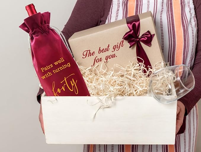 LANBAIHE 40th Birthday Gifts for Her,40th Birthday Gift for Women Men, 40 Years Old Birthday Gifts Wine Bag, 30th Birthday Decorations Party Supplies- 1984 Birthday (40th Birthday-Red)