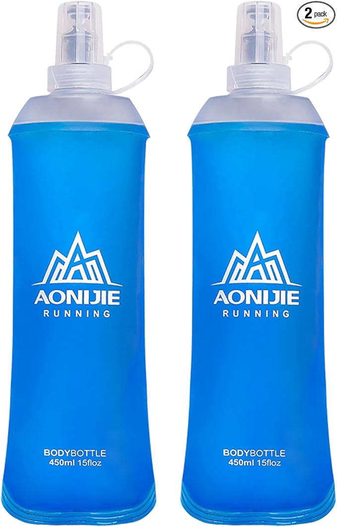 TRIWONDER TPU Soft Folding Water Bottles BPA-Free Collapsible Flask for Hydration Pack - Ideal for Running Hiking Cycling Climbing (450ml/15.22oz - Pack of 2)