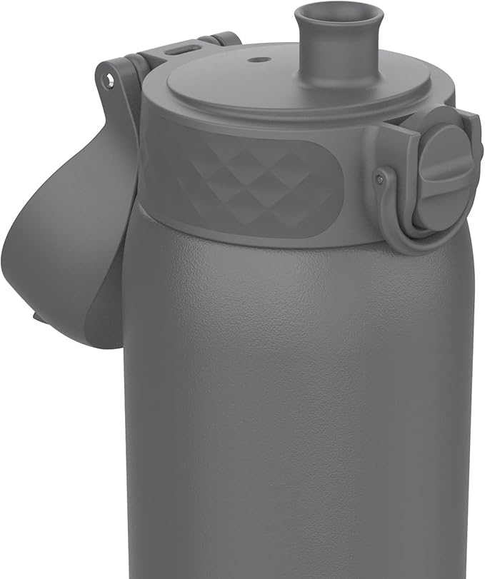 Ion8 Kids Water Bottle, Steel 400 ml/13 oz, Leak Proof, Easy to Open, Secure Lock, Dishwasher Safe, Hygienic Flip Cover, Carry Handle, Easy Clean, Durable, Scratch Resistant, Carbon Neutral, Grey