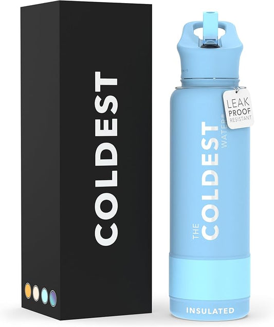 Coldest Sports Water Bottle with Straw Lid Vacuum Insulated Stainless Steel Metal Thermos Bottles Reusable Leak Proof Flask for Sports Gym (Fusion Blue, 40 oz)