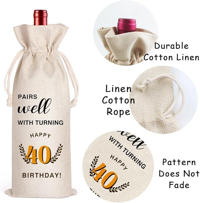 LANBAIHE 40th Birthday Gifts for Her,40th Birthday Gift for Women Men, 40 Years Old Birthday Gifts Wine Bag, 40th Birthday Decorations Party Supplies- 1984 Birthday(40 BIRTHDAY)