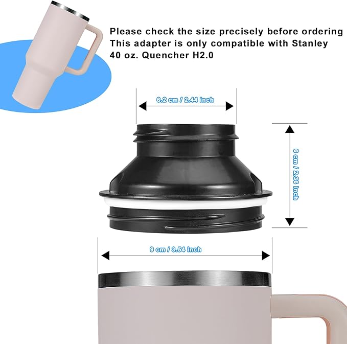 Aobiono Water Bottle Adapter for Stanley 40oz Quencher Tumbler to Cirkul, Lid Cap Converter Accessories, BPA Free Plastic, Food Grade Silicone Gasket Leakproof (Black)