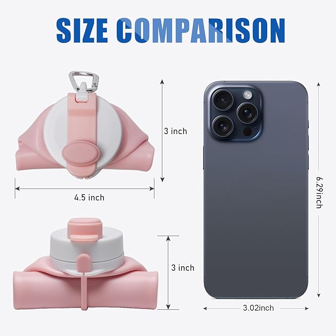 Opard Collapsible Water Bottles 19 Oz - BPA Free, Leak Proof, Foldable Silicone Collapse Bottle, Easy to Compact and Expandable, Travel Essentials Accessories