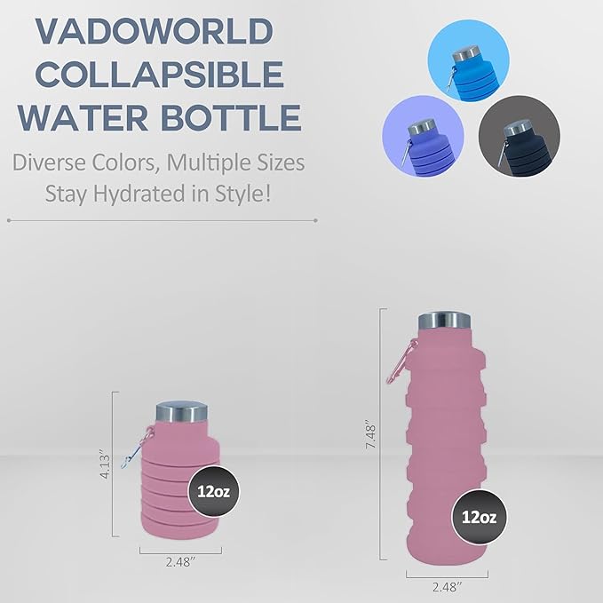 Collapsible Water Bottles 17oz, Odorless BPA-Free Silicone, Leak-Proof Foldable Reusable Bottle - Perfect for Travel Sports Gym Hiking Camping Cycling - Pink