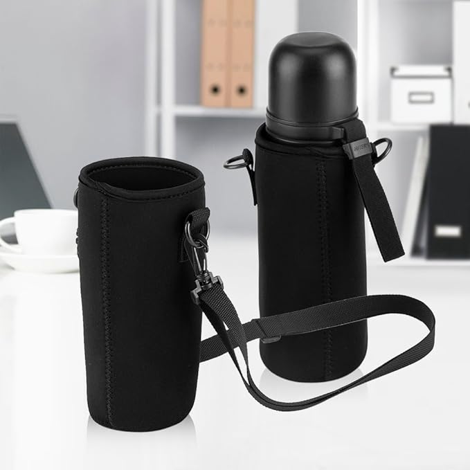 Water Bottle Sleeve, Soft Water Bottle Carrying Pouch, Drink Bottle Holder Bag for Outdoor Camping Hiking Fishing(19cm-Black)