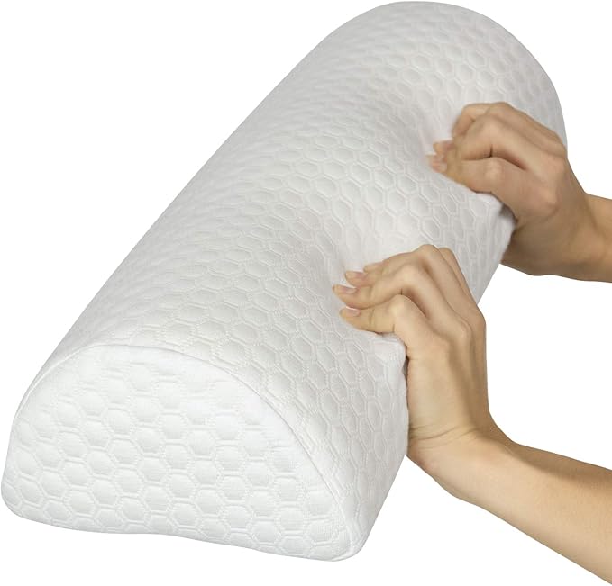 Firm Bolster Pillow - Half Moon Bed Wedge Cushion - Side Sleeper Sleeping Aid for Leg, Hip, Lumbar Roll, Back Knee, Firm Neck Support, Ankle Pain & Body Elevation