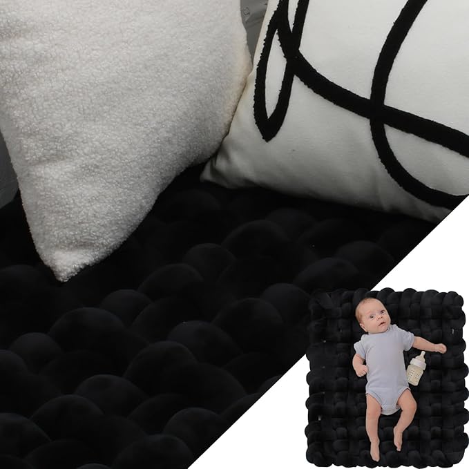 XHJRI Thickened Braided Knot Seat Mat, Knotted Floor Decorative Cushion, Handmade Baby Infant Playing Pad Nursery Rug (27.5 * 31.5 Inch,Black)