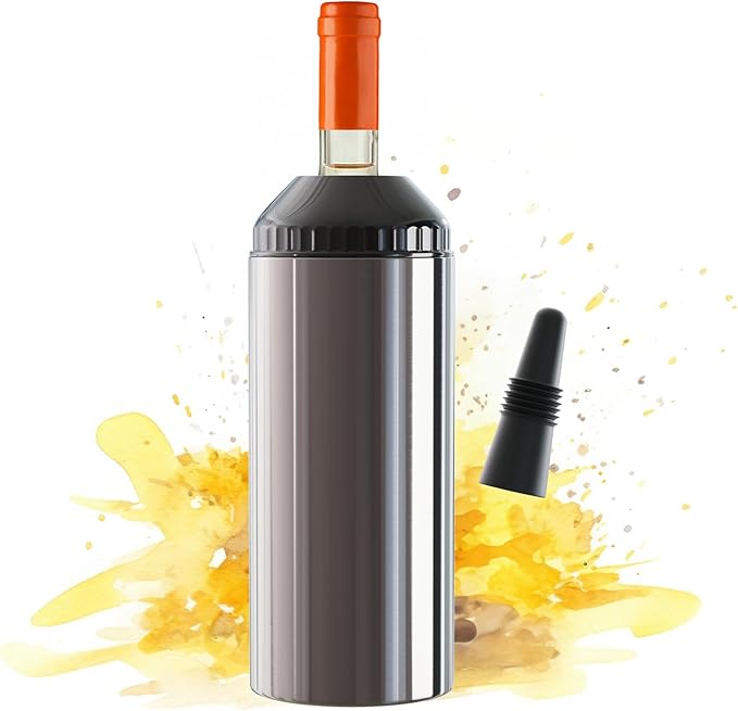 WW² - Wine Chiller With Stopper | Double-Wall Insulation, Anti-Slip Base | Up to 4" Diameter | Adjustable Silicone Top for Serving & Longer Cooling