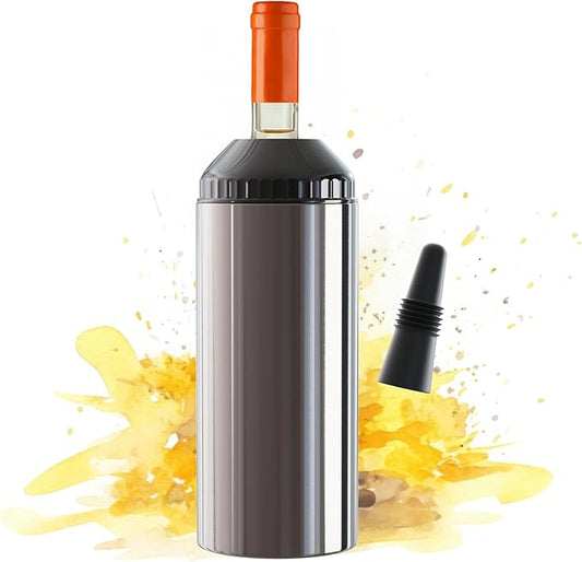 WW² - Wine Chiller With Stopper | Double-Wall Insulation, Anti-Slip Base | Up to 4" Diameter | Adjustable Silicone Top for Serving & Longer Cooling