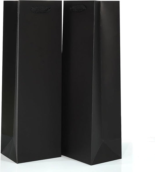 KEYYOOMY Wine Gift Bags - 10 Pack Black Kraft Paper Wine Bottle Gift Bags with Handles for Wedding Birthday Housewarming Christmas Party Supplies(10CT,13.8x4.3x3.5 IN,Black)