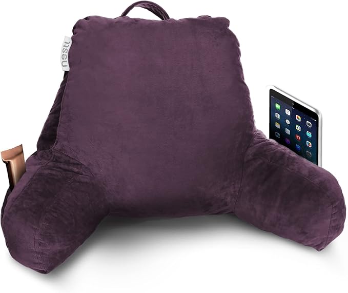 Nestl Reading Pillow for Kids, Small Bed Pillow, Back Pillow for Sitting in Bed, Memory Foam Chair Pillow, Reading & Bed Rest Pillows, Purple Back Pillow for Bed, Arm Pillow with Pockets