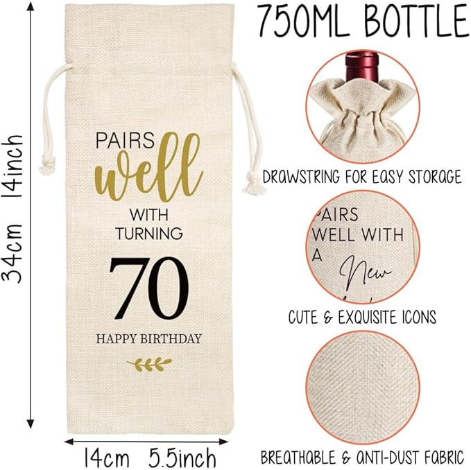 Qubereeree 70th Birthday Gifts for Women Men Funny 70 Year Ago in 1954 Birthday Party Decorations Wine Bags for Mom Dad Grandma Coworker, 70 Year Old Birthday Gifts Vintage 1954 Wine Bag-4