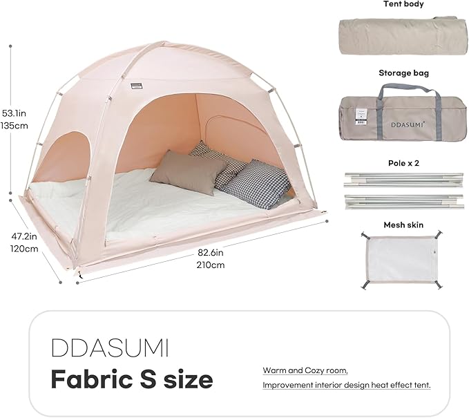 Fabric Indoor Bed Tent, Privacy Play Tent on Bed for Warm and Cozy Dream Sleep Tent, Floorless Type Tent.Cotton Feeling Tent,S-PE Pole, Washable Tents (Pink, Twin)