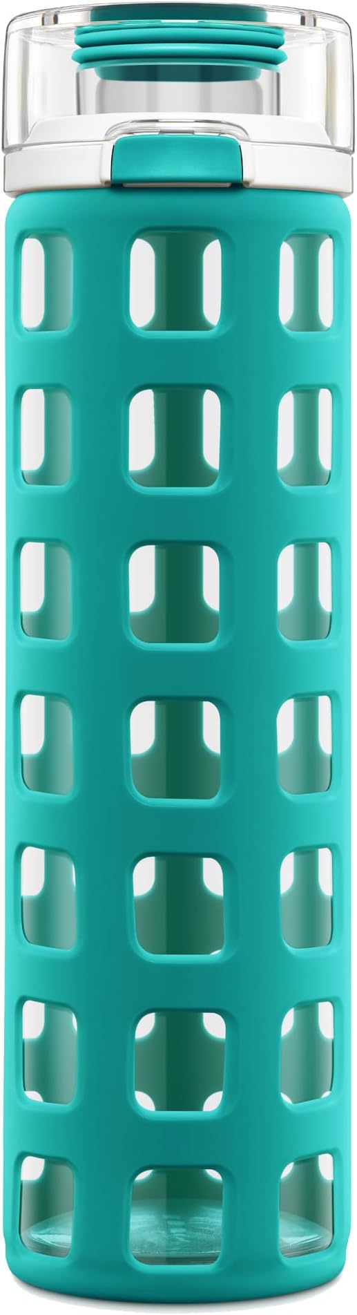 Ello Syndicate Glass Water Bottle with One-Touch Flip Lid and Protective Silicone Sleeve and Carry Loop, BPA Free, Dishwasher Safe,20oz