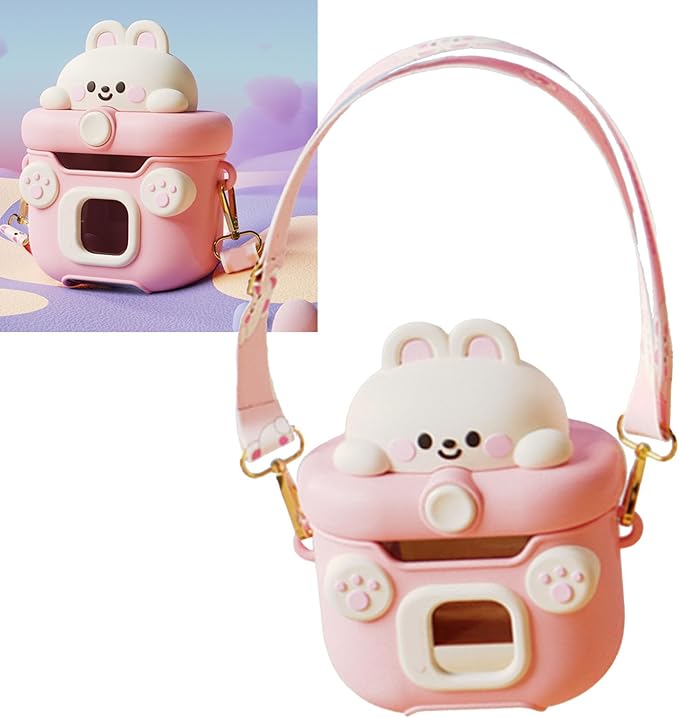 Camera Cup for Kids and Adults with Straw, 550ml Portable Cartoon Water Bottle for Office and Outdoor ()