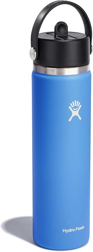 HYDRO FLASK Wide Mouth vacuum insulated stainless steel water bottle with leakproof closeable straw lid for cold water drinks, sports, travel, car and school