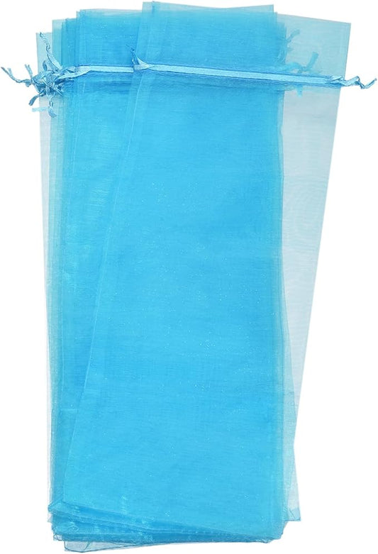 uxcell Organza Wine Bags, 12PCS 14.5 x 5.5 In Light Blue Sheer Mesh Organza Wine Wrapping Bags With Drawstring Wine Gift Pouches for Bottle Birthday, Wedding Party