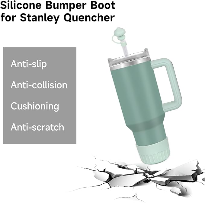 Silicone Spill Stopper Set for Stanley Cup2.0 30oz&40oz Straw Cover(Set of 1),1Pcs Silicone Boot Sleeve for Stanley,1Pcs Silicone Handle Protective Sleeve., Light Green