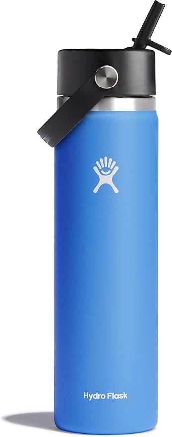 HYDRO FLASK Wide Mouth vacuum insulated stainless steel water bottle with leakproof closeable straw lid for cold water drinks, sports, travel, car and school