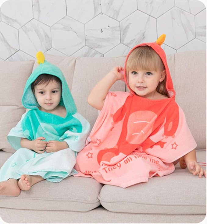 TONWHAR Kids Bath/Pool/Beach Hooded Poncho Towel-Cartoon Animal Pattern Cotton Beach Towel for Baby and Kids (Pink Dinosaur, 5-9 Years/Height:43.3"-51.2")