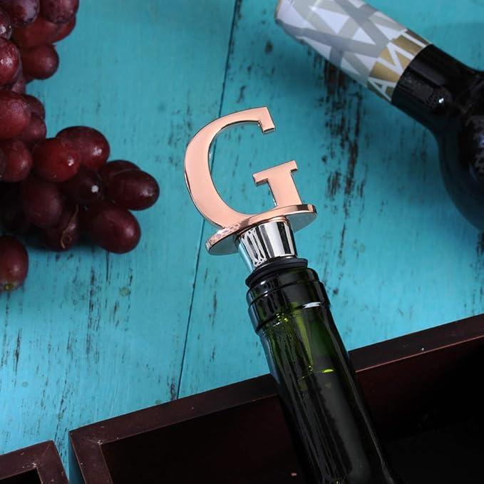 Miicol Wine Stopper, Prosecco Stopper, Wine Bottle Stopper, Personalised Champagne Stopper, Rose Gold Wine Accessories, Wine Lovers Gift, Monogram Gift, Letter G