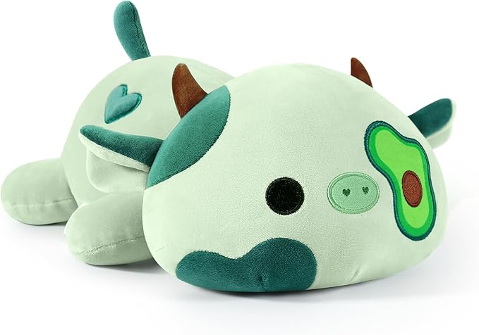 Onsoyours Cute Cow Plushie, Soft Stuffed Avocado Cow Squishy Plush Animal Toy Avocado Pillow for Kids (Avocado Cow A, 12")