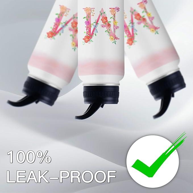 Personalized 32oz Water Bottle with Straw Customized Initial Letter Sport Bottles Monogrammed Initial Insulated Bottle Coffee Mug for Travel (M)