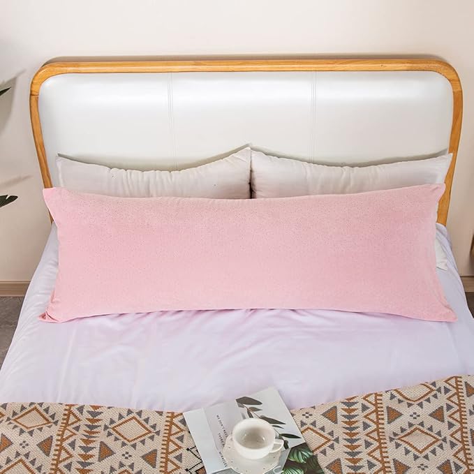 Body Pillow Cover, 20x54 Inches Body Pillow Case Cover with Zipper, Soft Fuzzy Velvet Long Pillow Pillowcase (Pink)