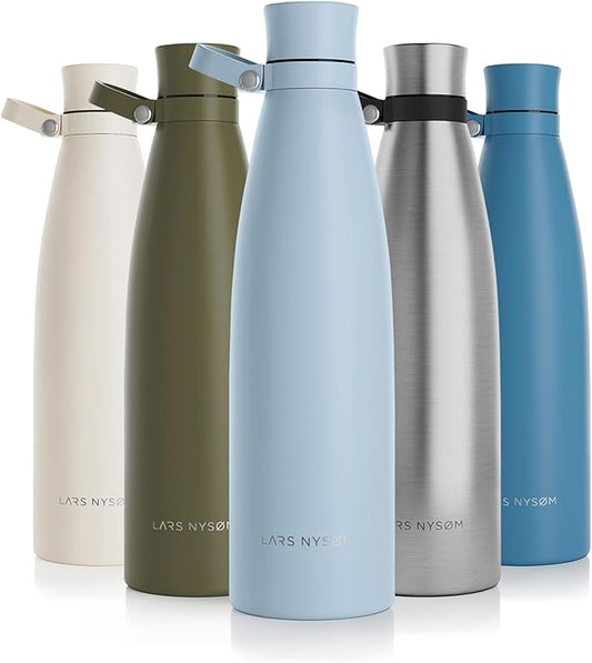 LARS NYSØM Stainless Steel Insulated Water Bottle 25oz 34oz | BPA-free Insulated Thermo Flask for Hot and Cold Beverages | Leakproof Drinking Bottle (Baby Blue, 34oz)