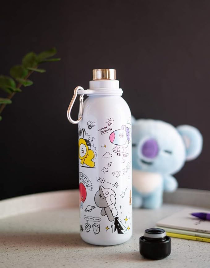 Official Kawaii Water Bottle 500ml Merchandise / 17OZ, Stainless Steel, Vacuum Insulated Water Bottle, Double Wall Reusable Water Bottle With Carabiner, BPA Free - Kawaii Stuff