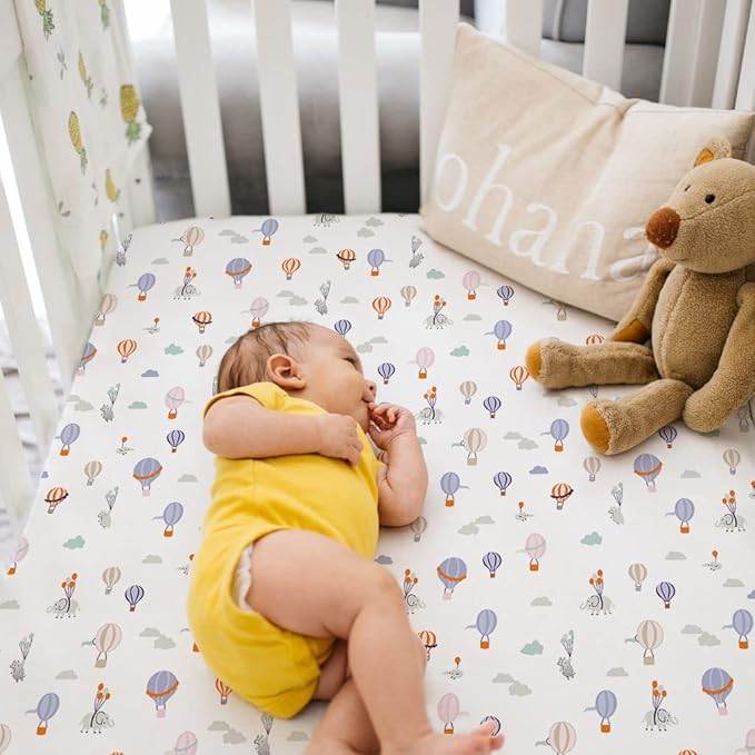 TotAha Premium Stretchy Crib Sheets (2-Pack)-Hypoallergenic, Silky Comfort, Buttery Soft, Calming Effect, All-Season Jersey-Knit Sheets, 28 X 52 X 9'' Extra Deep Pocket (Balloon & Sailboat)