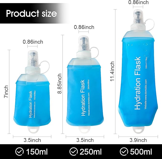 500ml Soft Flask, TPU Collapsible Soft Water Bottle for Hydration Pack, Running Vest, Folding Water Bottle for Hiking Cycling Climbing-1Pcs, Blue