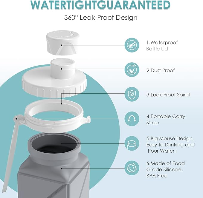 SPECIAL MADE Collapsible Water Bottles Cups Leakproof Valve Reusable BPA Free Silicone Foldable Travel Water Bottle Cup for Gym Camping Hiking Travel Sports Lightweight Durable